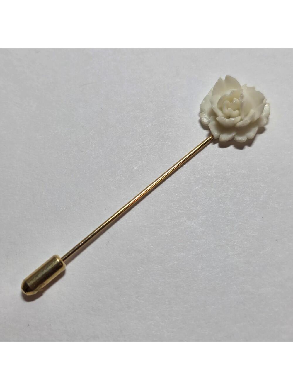 Vintage Style Rose Stick Pin Hat Pin Gold Tone Floral Ivory EUC